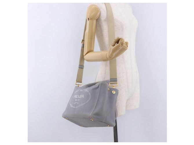 PRADA Canapa PM Hand Bag Canvas 2way Gray Gold - vista 24