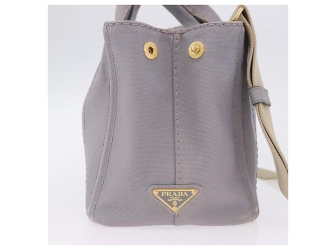 PRADA Canapa PM Hand Bag Canvas 2way Gray Gold - vista 4