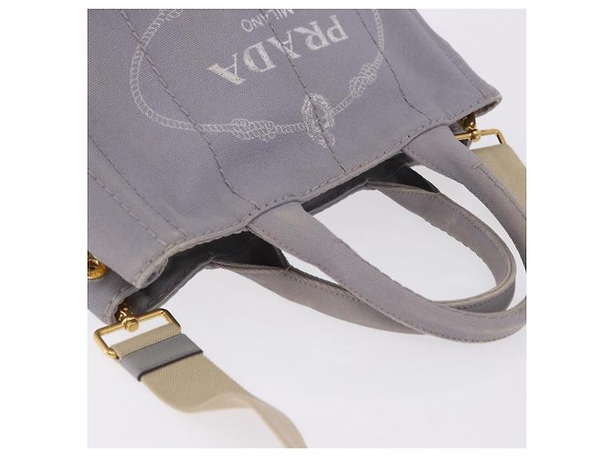 PRADA Canapa PM Hand Bag Canvas 2way Gray Gold - vista 6