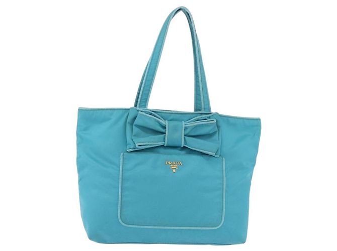 PRADA Tote Bag Nylon Turquoise Blue Gold - vista 13