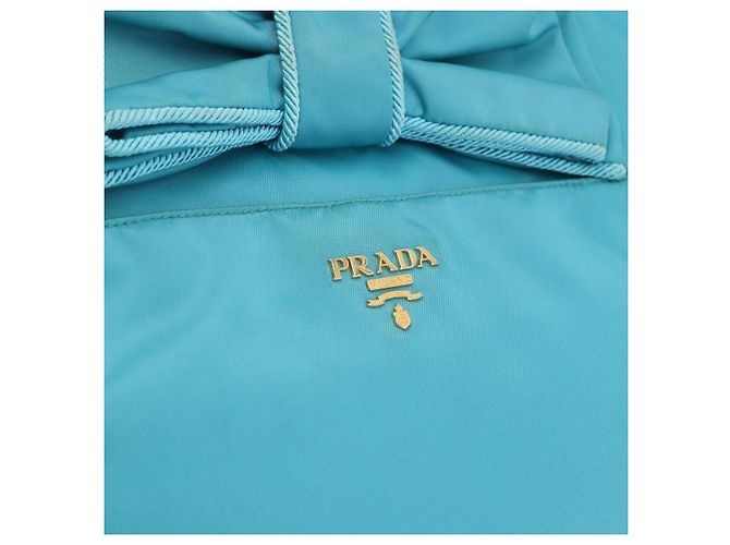PRADA Tote Bag Nylon Turquoise Blue Gold - vista 17