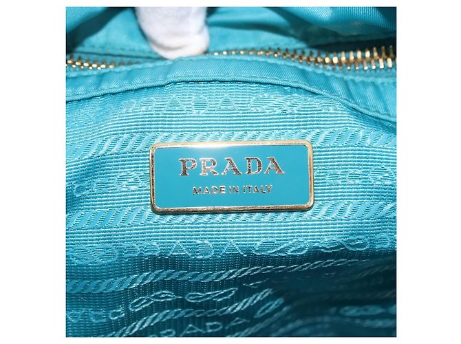 PRADA Tote Bag Nylon Turquoise Blue Gold - vista 18