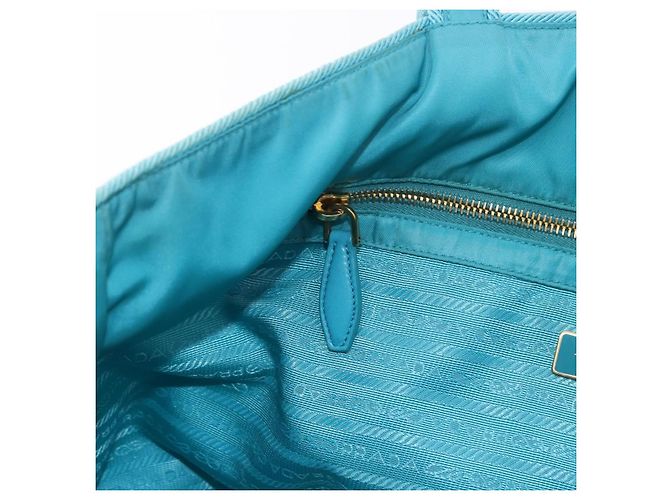 PRADA Tote Bag Nylon Turquoise Blue Gold - vista 21