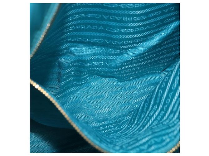 PRADA Tote Bag Nylon Turquoise Blue Gold - vista 22