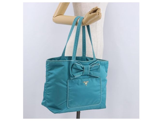 PRADA Tote Bag Nylon Turquoise Blue Gold - vista 23