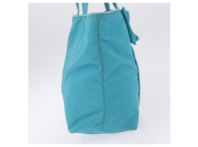 PRADA Tote Bag Nylon Turquoise Blue Gold - vista 4