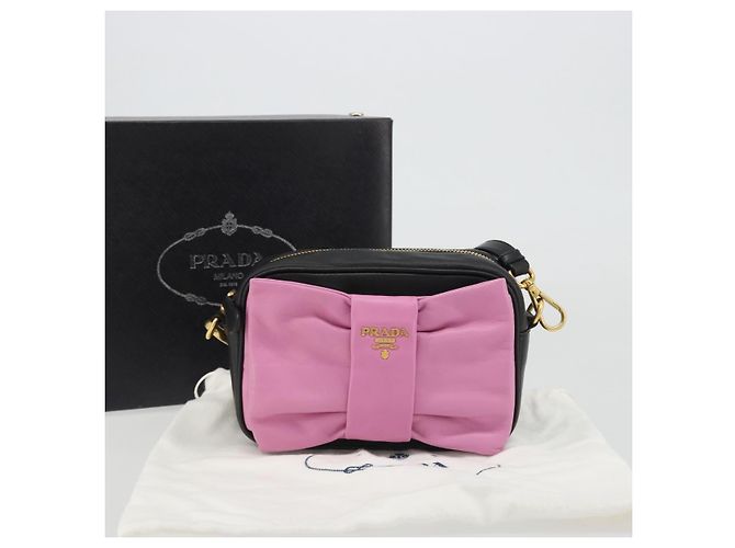PRADA Ribbon Shoulder Bag Leather Black Pink - vista 12
