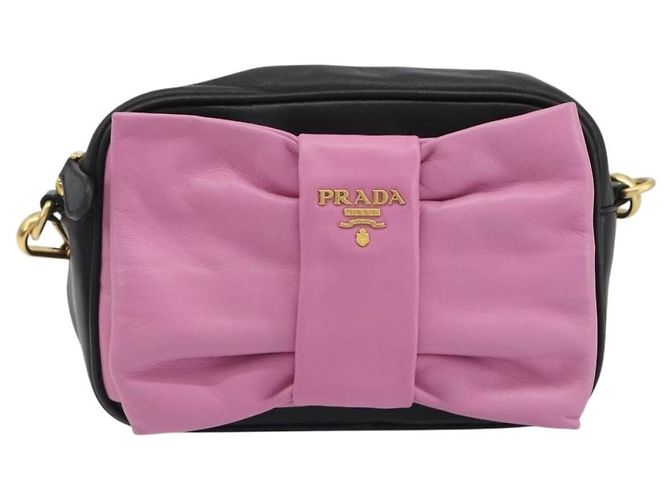 PRADA Ribbon Shoulder Bag Leather Black Pink - vista 13