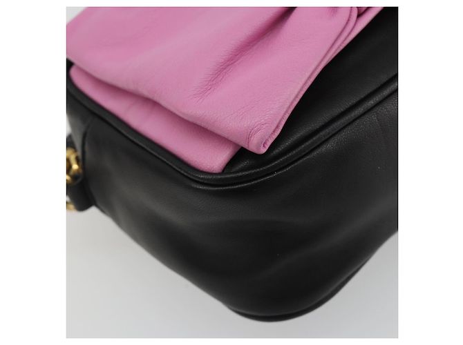 PRADA Ribbon Shoulder Bag Leather Black Pink - vista 16