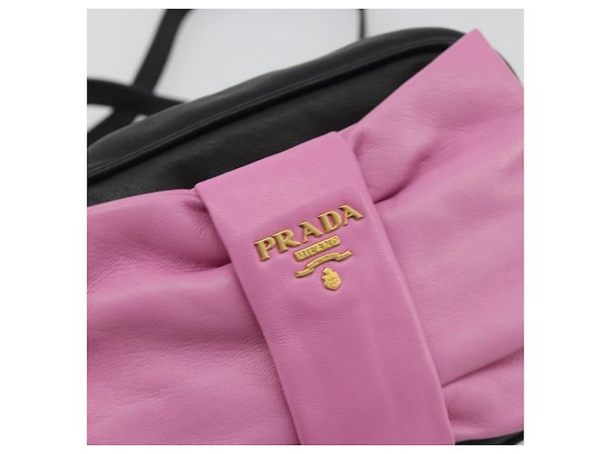 PRADA Ribbon Shoulder Bag Leather Black Pink - vista 19