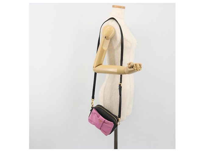 PRADA Ribbon Shoulder Bag Leather Black Pink - vista 24