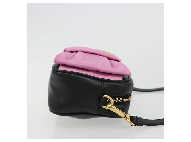 PRADA Ribbon Shoulder Bag Leather Black Pink - vista 3