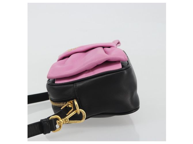 PRADA Ribbon Shoulder Bag Leather Black Pink - vista 4