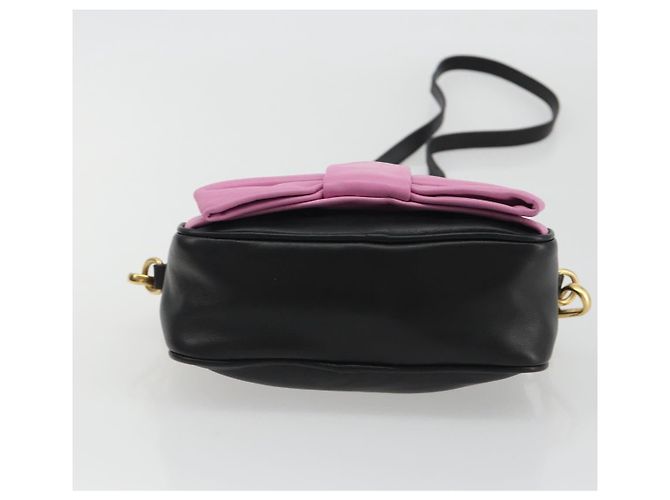 PRADA Ribbon Shoulder Bag Leather Black Pink - vista 5