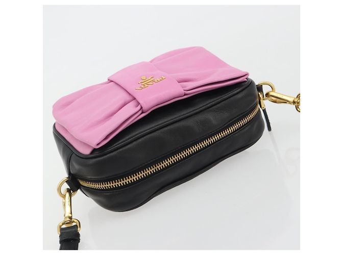 PRADA Ribbon Shoulder Bag Leather Black Pink - vista 6