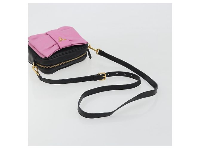 PRADA Ribbon Shoulder Bag Leather Black Pink - vista 7