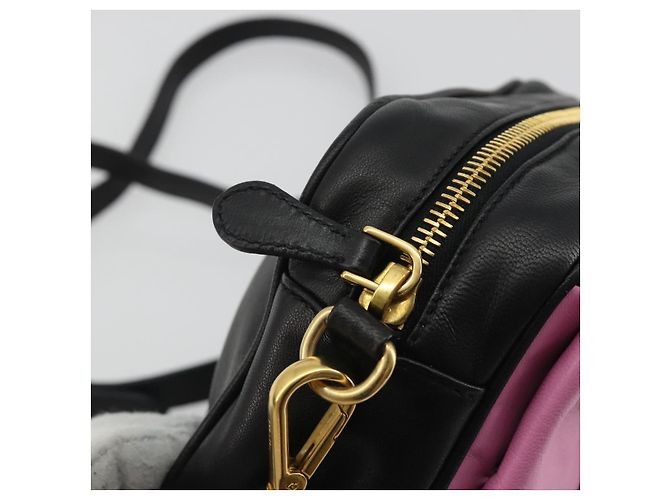 PRADA Ribbon Shoulder Bag Leather Black Pink - vista 8