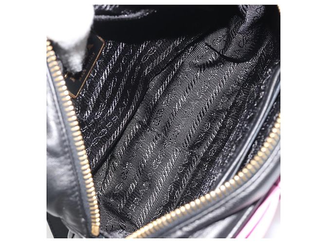 PRADA Ribbon Shoulder Bag Leather Black Pink - vista 9