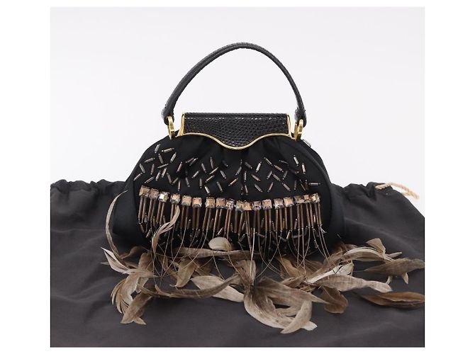 Bulgari BVLGARI Feather Hand Bag Satin Black Gold - vista 12