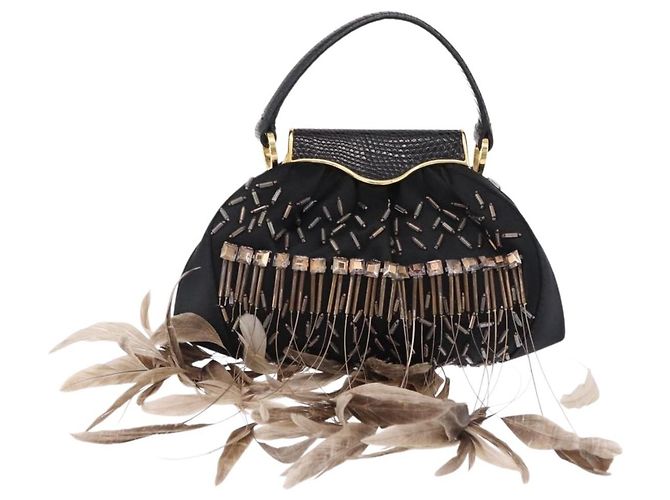Bulgari BVLGARI Feather Hand Bag Satin Black Gold - vista 13