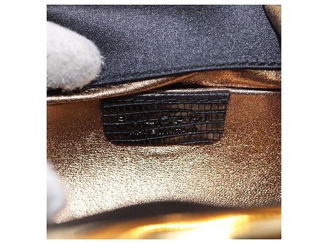 Bulgari BVLGARI Feather Hand Bag Satin Black Gold - vista 18