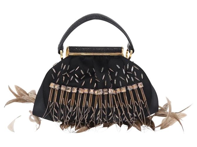 Bulgari BVLGARI Feather Hand Bag Satin Black Gold - vista 2
