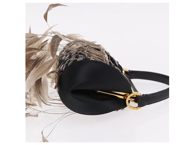 Bulgari BVLGARI Feather Hand Bag Satin Black Gold - vista 3