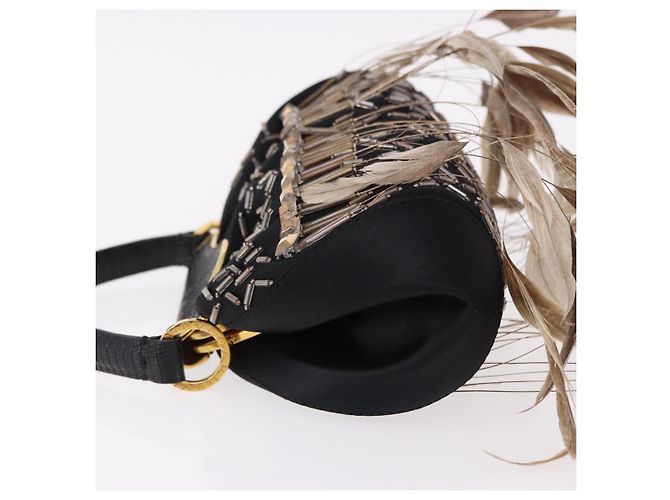 Bulgari BVLGARI Feather Hand Bag Satin Black Gold - vista 4