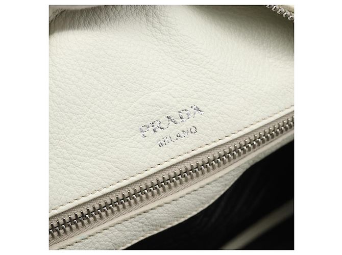 PRADA Hand Bag Vittero Dino Leather 2way White Silver - vista 22