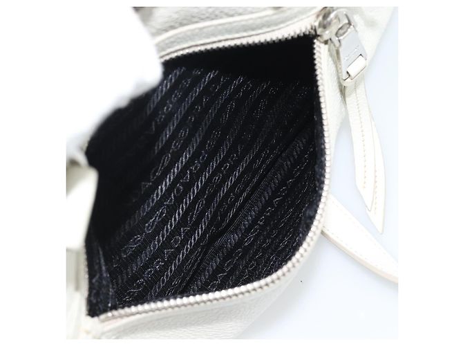 PRADA Hand Bag Vittero Dino Leather 2way White Silver - vista 27