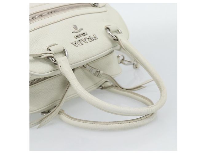 PRADA Hand Bag Vittero Dino Leather 2way White Silver - vista 7
