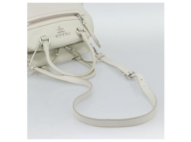 PRADA Hand Bag Vittero Dino Leather 2way White Silver - vista 8