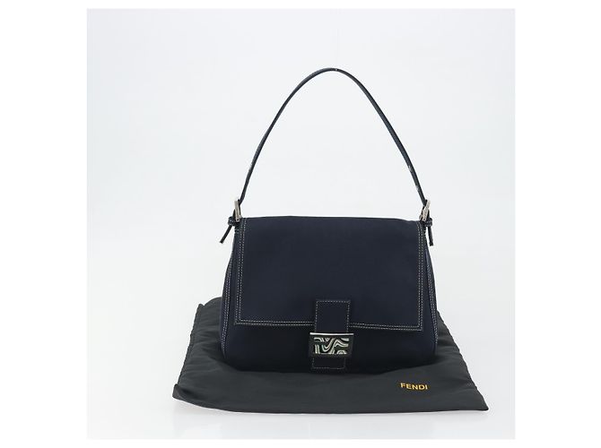 FENDI Mamma Baguette Shoulder Bag Canvas Navy Silver - vista 12