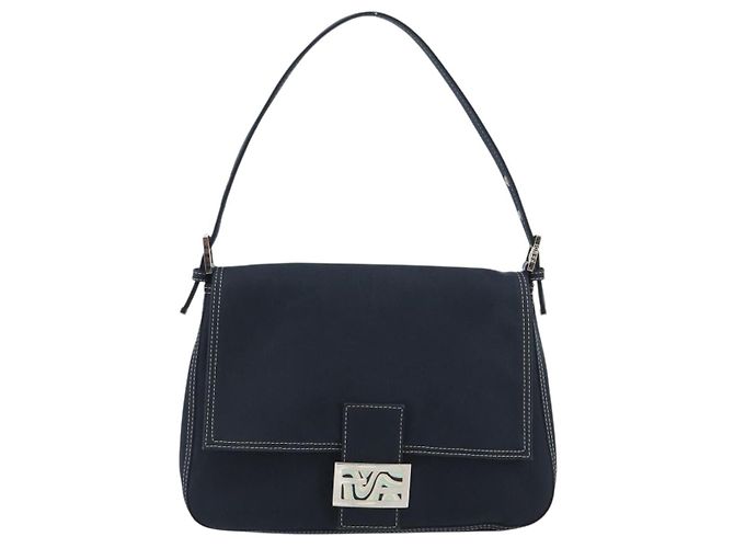 FENDI Mamma Baguette Shoulder Bag Canvas Navy Silver - vista 13