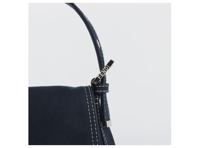 FENDI Mamma Baguette Shoulder Bag Canvas Navy Silver - vista 18