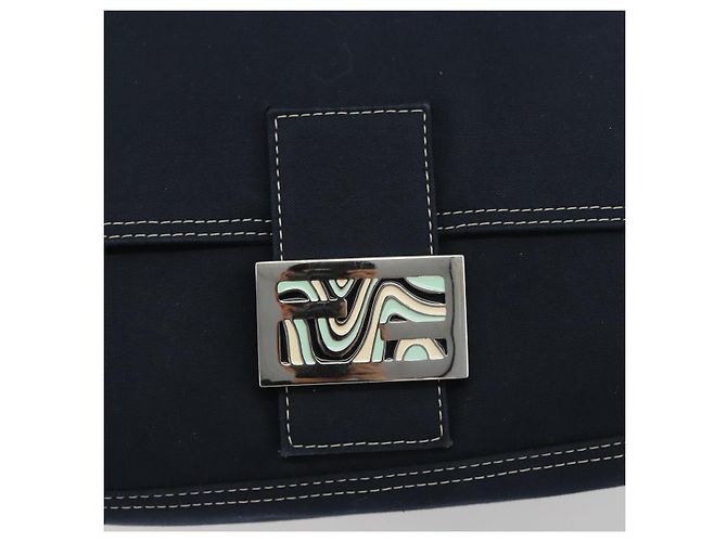 FENDI Mamma Baguette Shoulder Bag Canvas Navy Silver - vista 19
