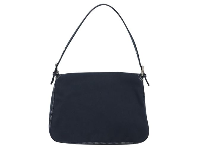 FENDI Mamma Baguette Shoulder Bag Canvas Navy Silver - vista 2