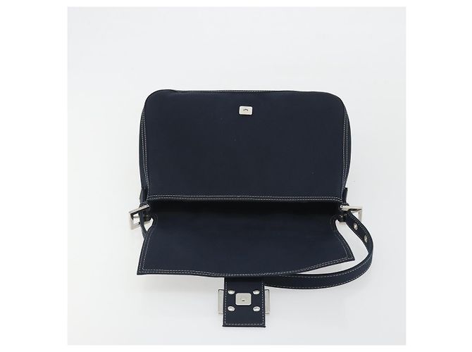 FENDI Mamma Baguette Shoulder Bag Canvas Navy Silver - vista 20