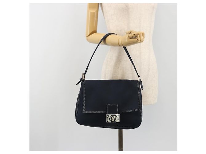 FENDI Mamma Baguette Shoulder Bag Canvas Navy Silver - vista 26