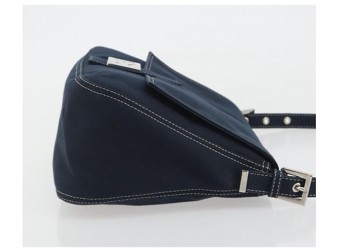 FENDI Mamma Baguette Shoulder Bag Canvas Navy Silver - vista 3