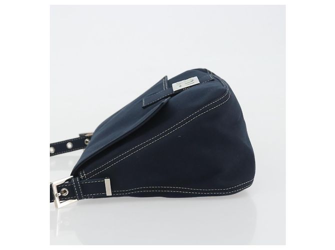 FENDI Mamma Baguette Shoulder Bag Canvas Navy Silver - vista 4