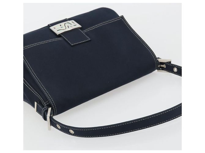 FENDI Mamma Baguette Shoulder Bag Canvas Navy Silver - vista 6