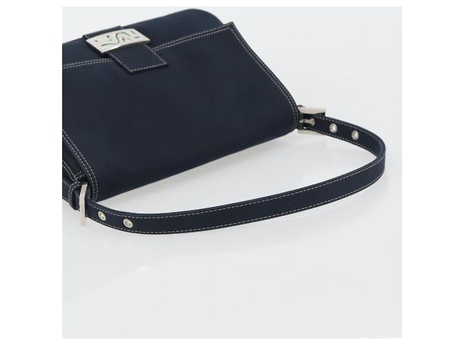FENDI Mamma Baguette Shoulder Bag Canvas Navy Silver - vista 7