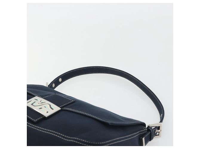 FENDI Mamma Baguette Shoulder Bag Canvas Navy Silver - vista 8
