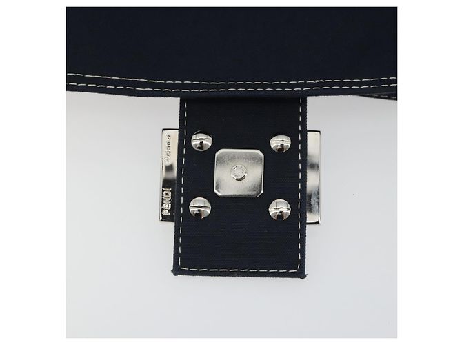 FENDI Mamma Baguette Shoulder Bag Canvas Navy Silver - vista 9