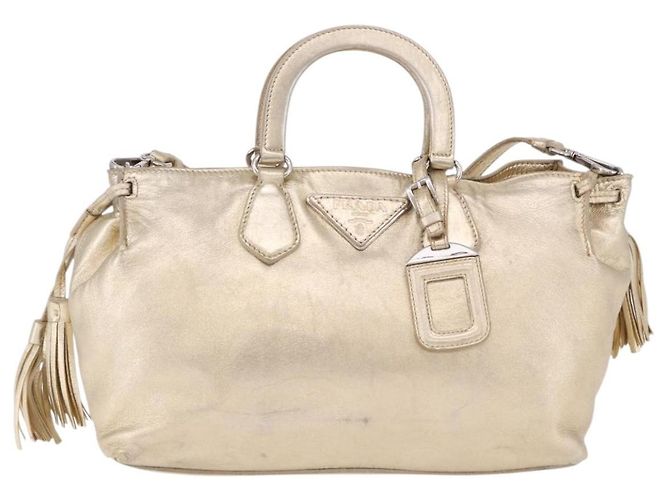 PRADA Hand Bag Leather 2way Silver Gold - vista 13