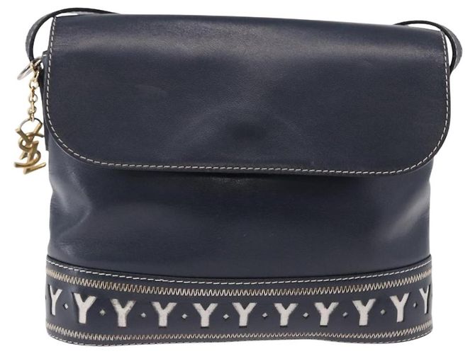 SAINT LAURENT Shoulder Bag Leather Navy Gold - vista 13