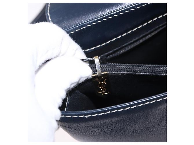 SAINT LAURENT Shoulder Bag Leather Navy Gold - vista 25