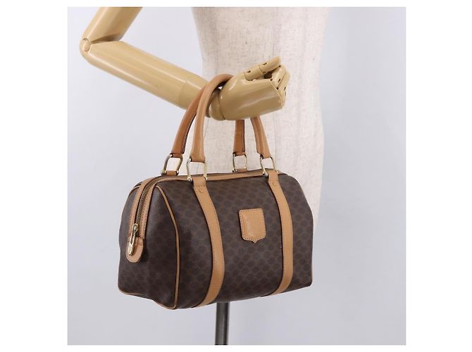 Céline CELINE Macadam Canvas Mini Boston Bag PVC Leather Brown Gold - vista 22