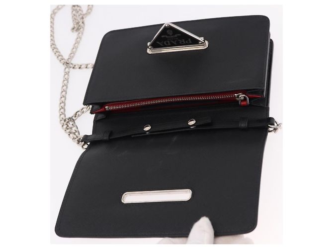 PRADA Robot Chain Shoulder Bag Saffiano Black Silver - vista 20